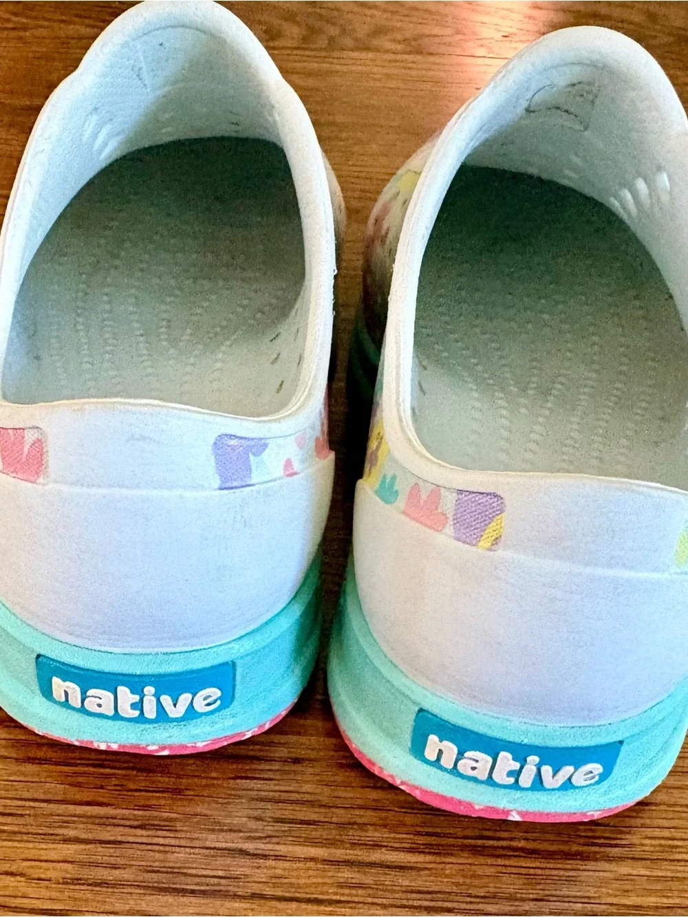Native Robbie Kids White Floral Slip-On Water Shoes with Multicolor Accents